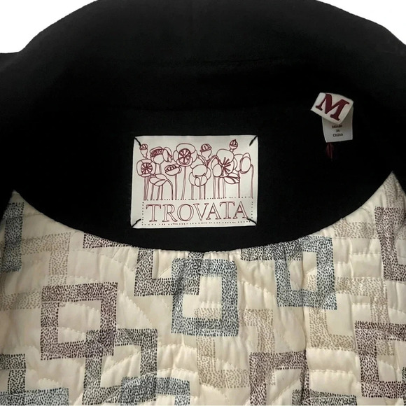 Travota Wool Blend Embroidered Black Waist Jacket With Quilted Lining Size MED - Picture 12 of 13